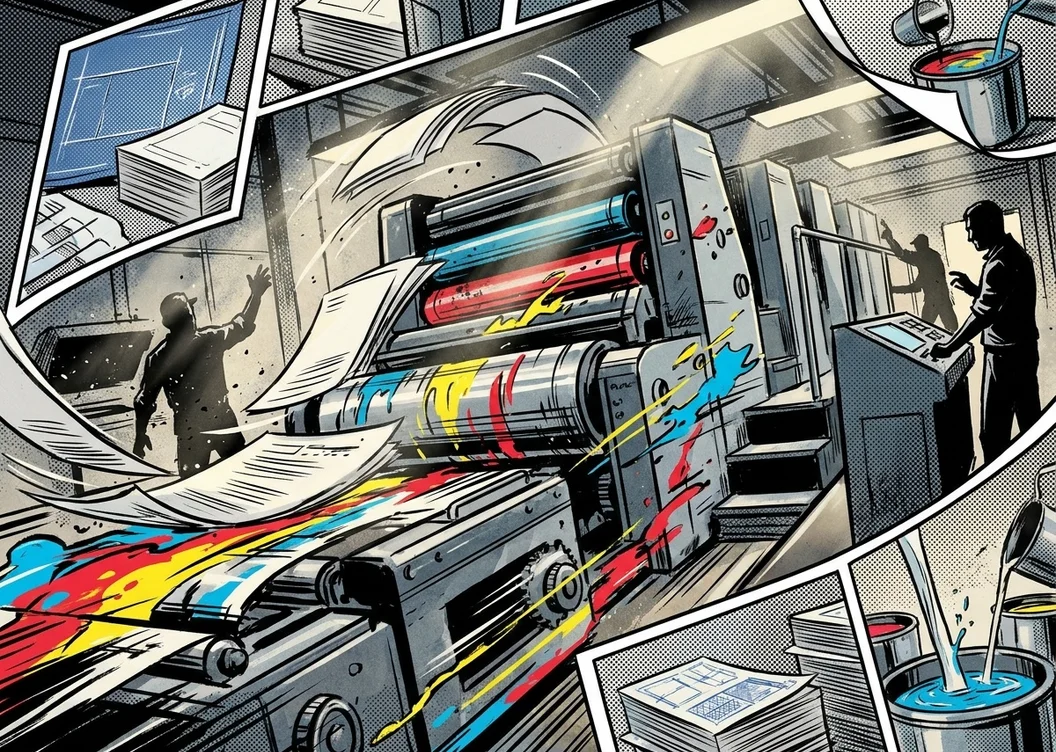 Ilustrație comic book cu tipografie în acțiune și efecte de puncte offset