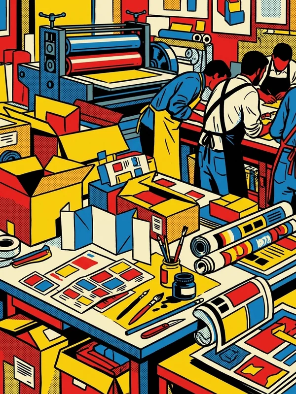 ilustrație comic cu elemente de branding și design grafic