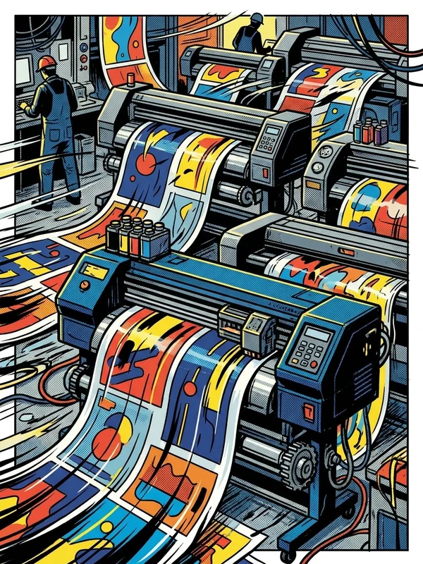 panou comic cu banner de mari dimensiuni în proces de printare